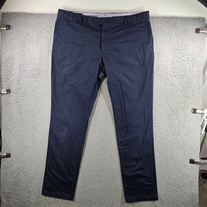 Bugatchi Mens Navy Blue Chino Pants Stretch Cotton Flat Front Size 42 x 34